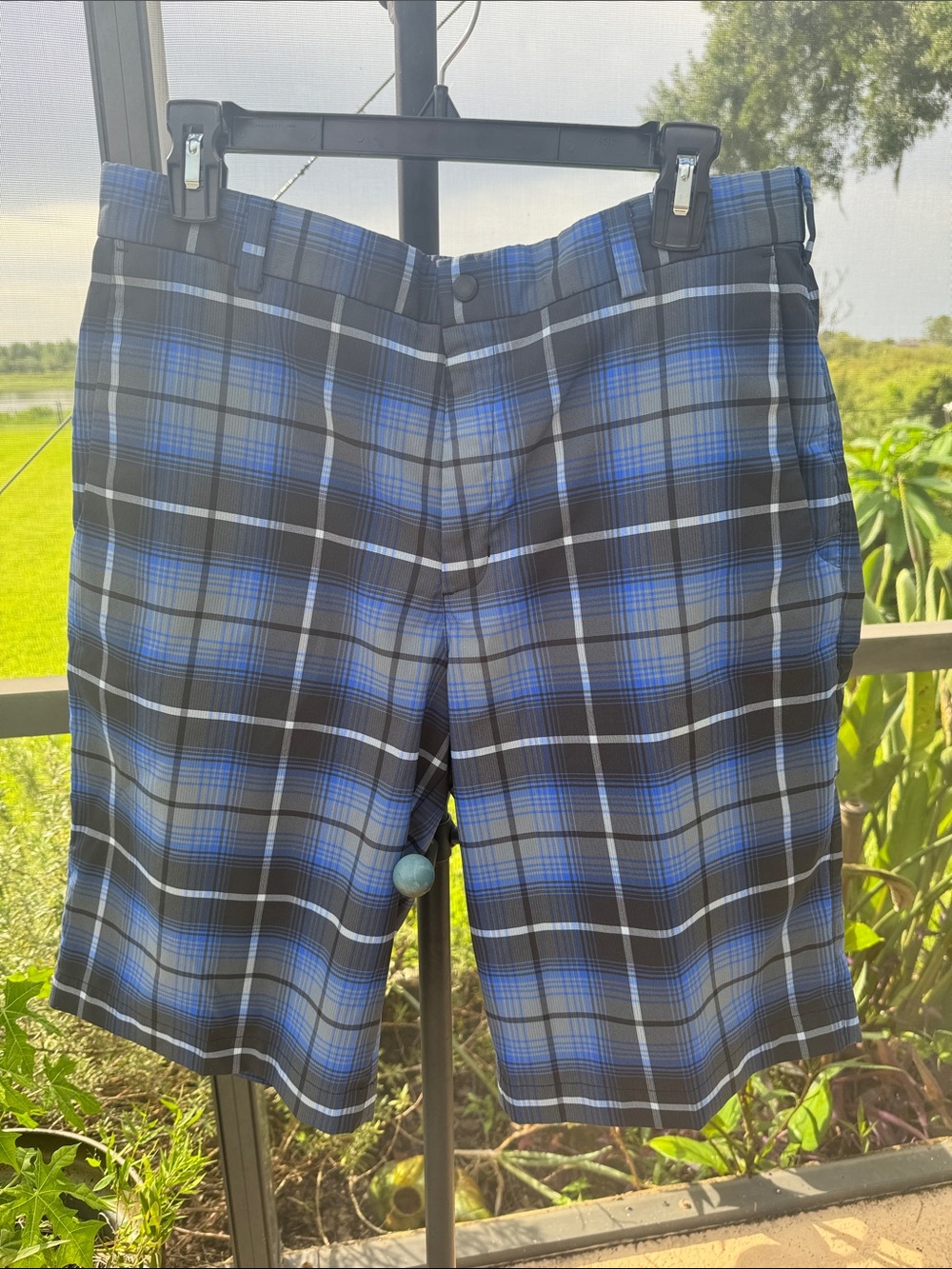 Nike Golf Tour Performamce Dri-Fit Blue and Black Plaid Flat-Front Men's Shorts
